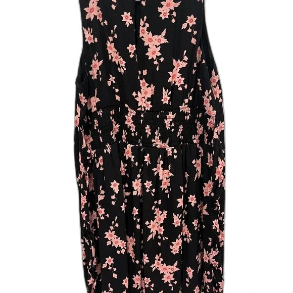 Loft Women's Size Large Knee Length Black and Pink Floral Dress with tie bow - Picture 6 of 8